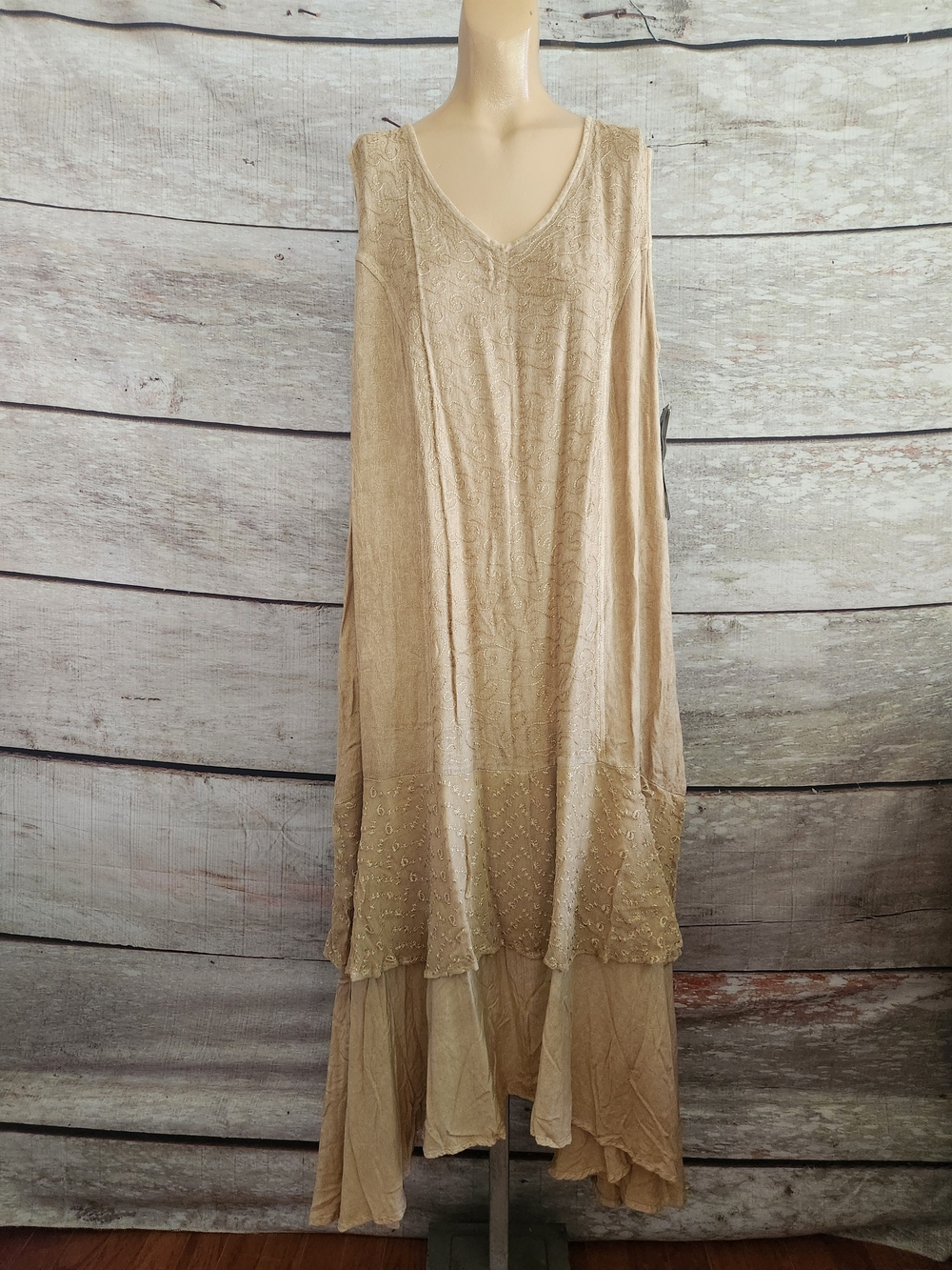 Boho Beige V-Neck Women's Dress